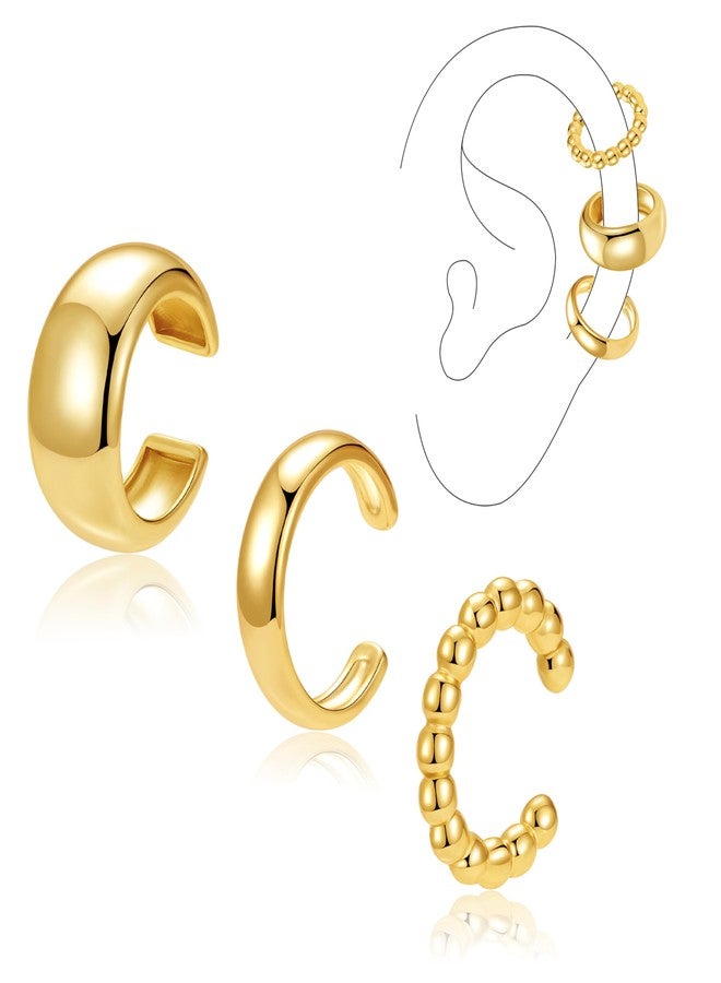 Moodear Chunky/Thin 3Pcs Ear Cuffs Non Piercing - Dainty 14K Gold Plated Cuff Hoop Huggie Earring Trendy Ear Cuff for Women Cartilage - Image 1